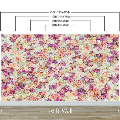 Peonies Flower Pattern Peel and Stick Wall Mural. Wedding Background. #6277