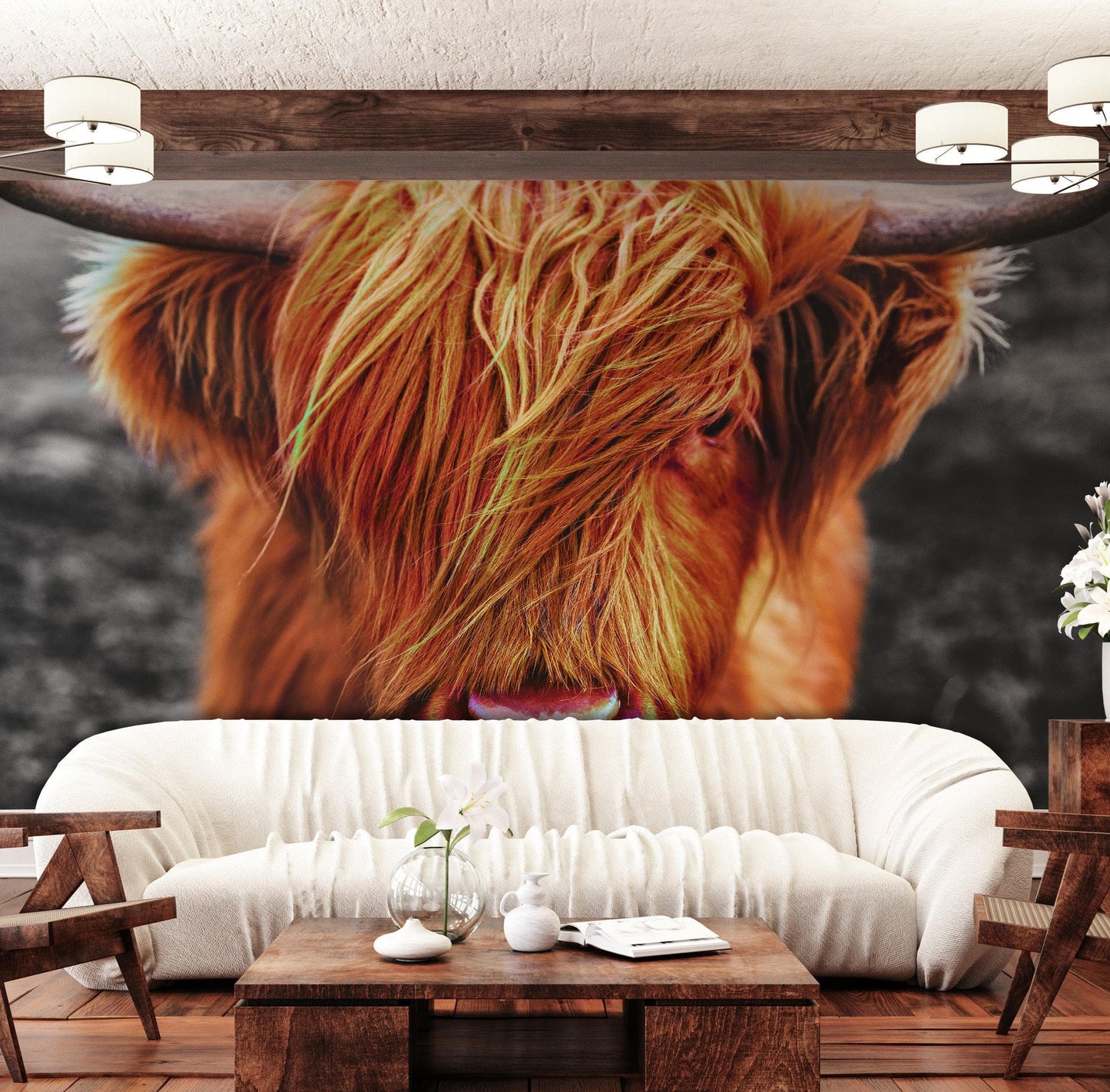Highland Cow Cattle Head Wall Mural - Farmhouse Charm for Your Home. #6279