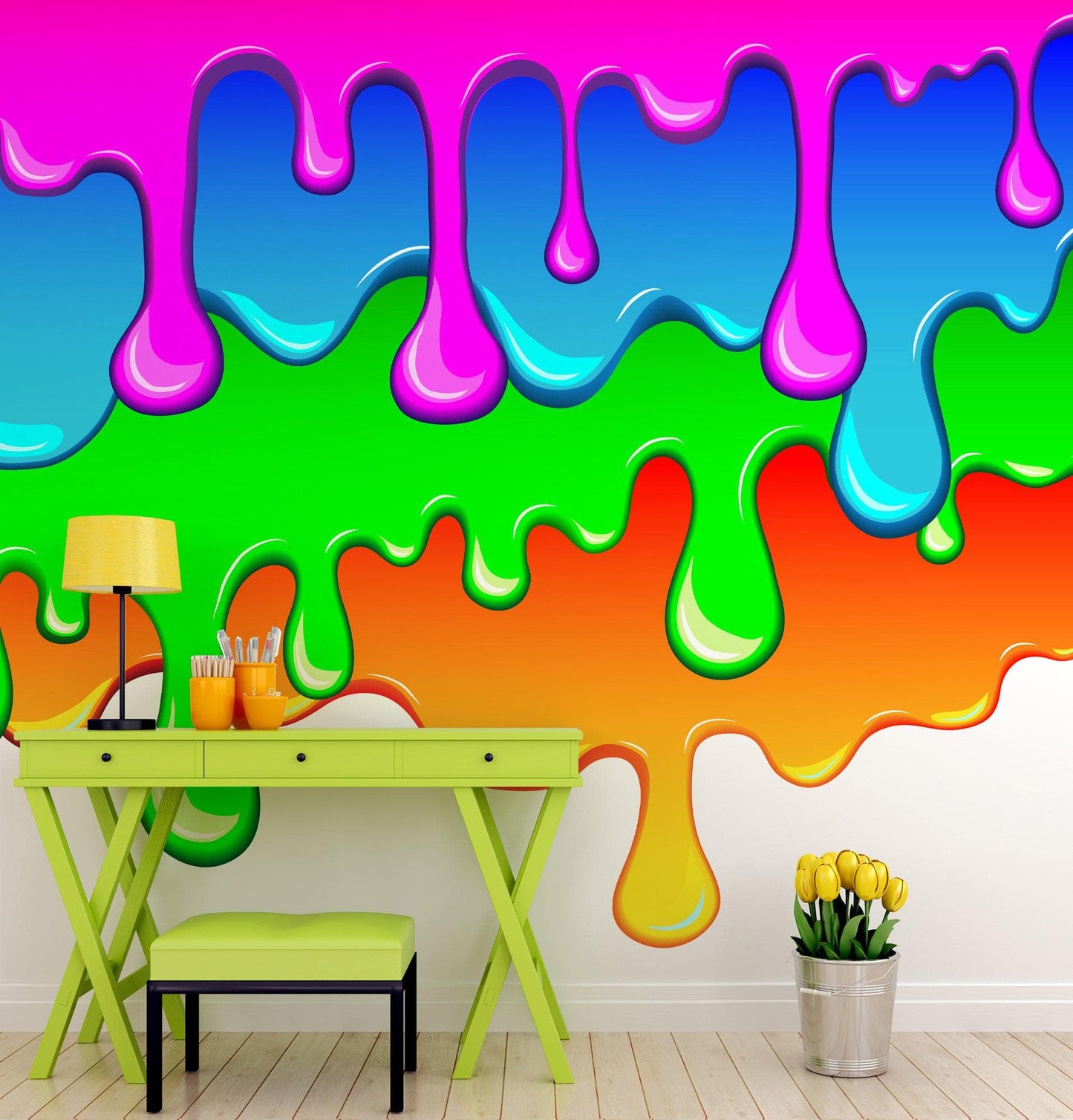 Bright Color Dripping Ink Splatter Wall Mural. #6285
