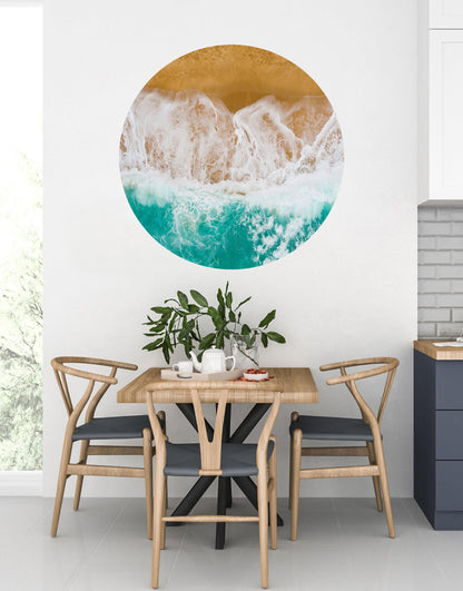 Beach Theme, Sand and Ocean Waves Wall Decal. Peel and Stick Wall Decal. Repositional and Removable Circle Graphic. #6287