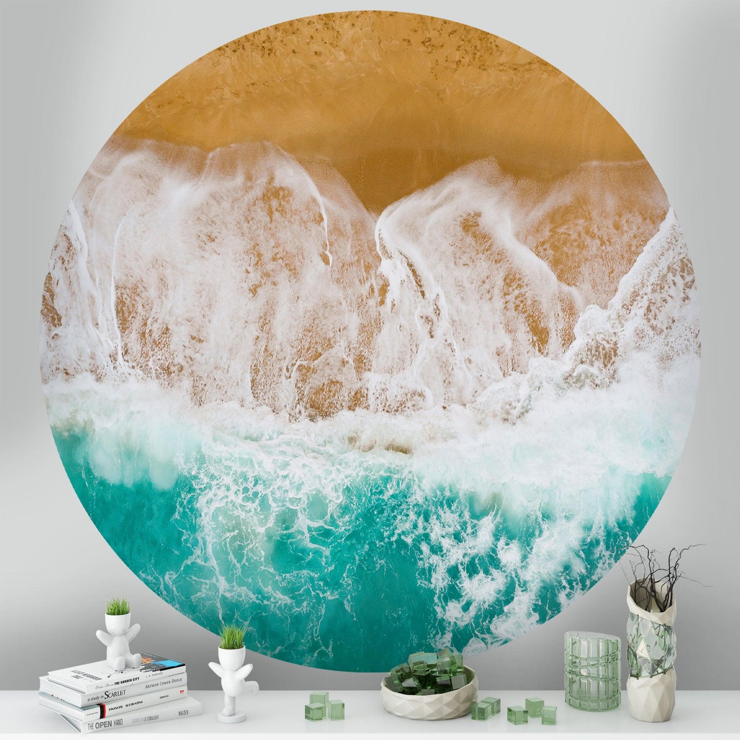 Beach Theme, Sand and Ocean Waves Wall Decal. Peel and Stick Wall Decal. Repositional and Removable Circle Graphic. #6287