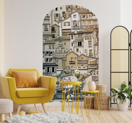 Arch Doorway Wall Decal. European Charming Small Village Town Arch Peel and Stick Wall Decal. Removable Graphic. #6293