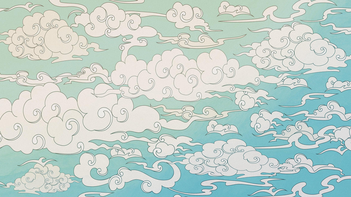 Japanese Traditional Curly Cloud in Sky Abstract Illustration Asian Decor Wall Mural. Peel and Stick Wallpaper. #6297