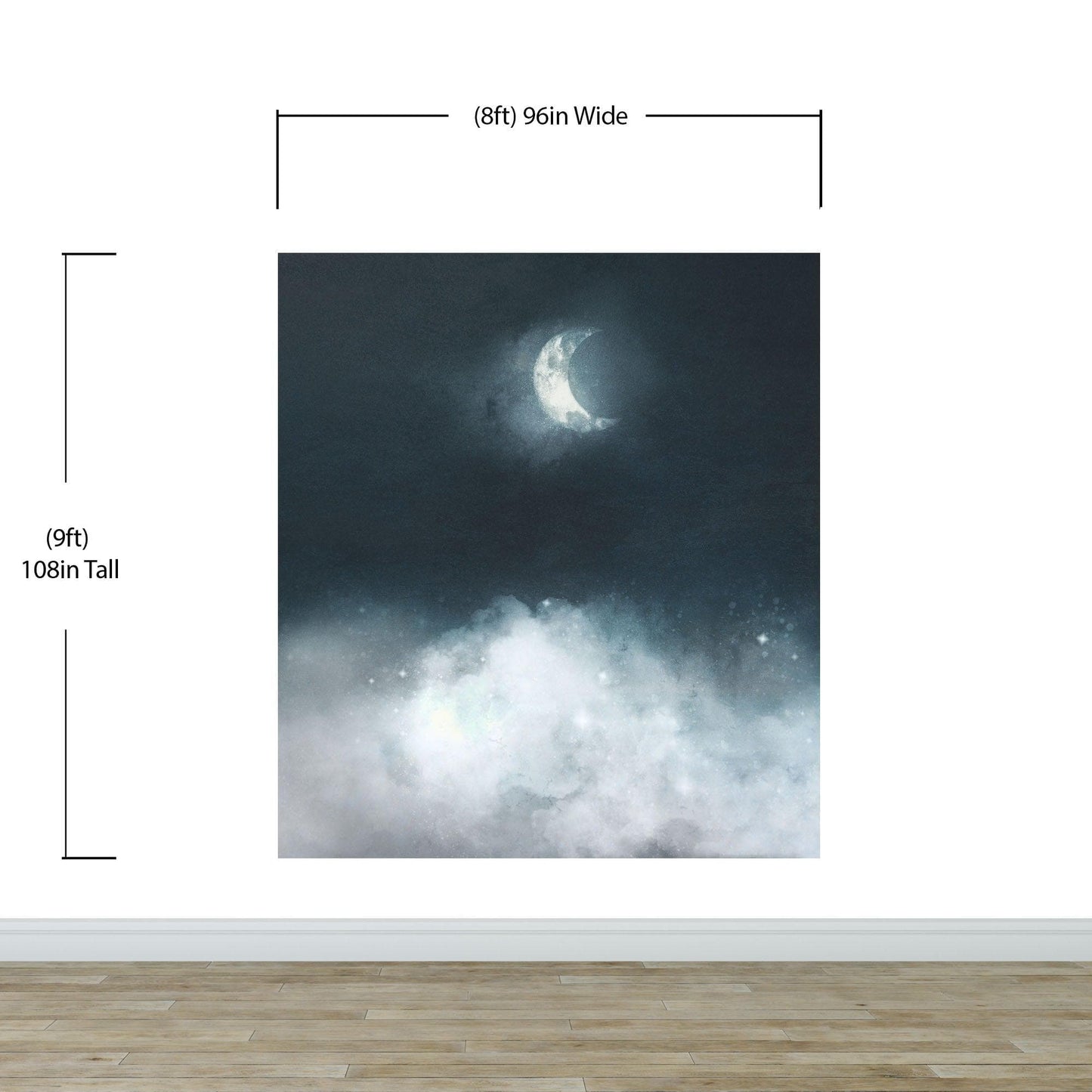 Crescent Moon Shining Over Misty Clouds Wall Mural. Peel and Stick Wallpaper. #6301