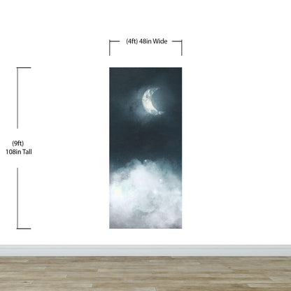 Crescent Moon Shining Over Misty Clouds Wall Mural. Peel and Stick Wallpaper. #6301