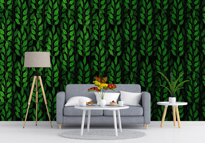 Leaves and Vines Farmland Theme Wall Mural. Green Crops Illustration Background. #6305