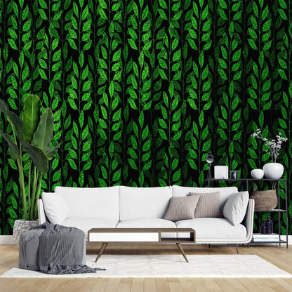 Leaves and Vines Farmland Theme Wall Mural. Green Crops Illustration Background. #6305
