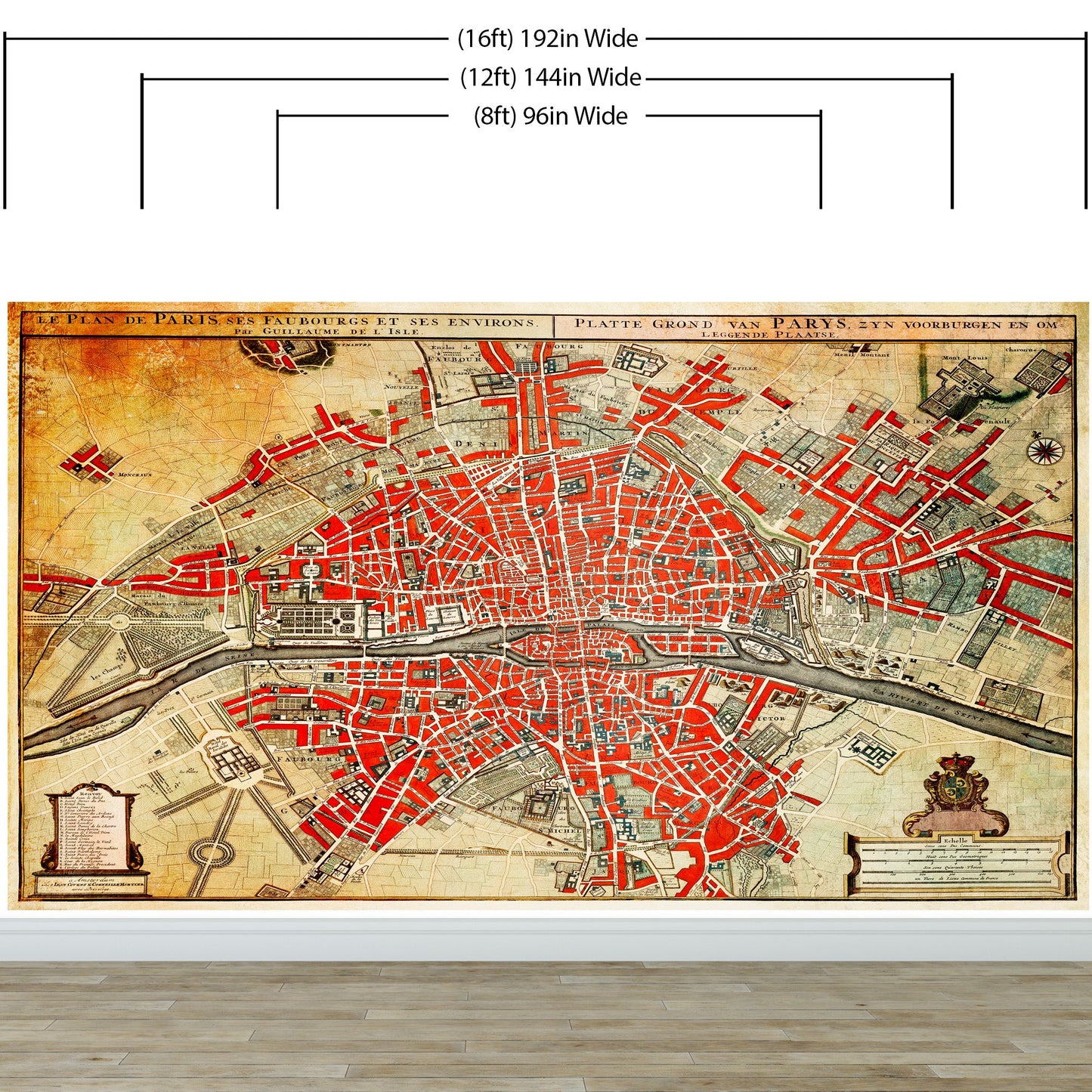 Vintage Map of Paris Wall Mural. Plattegrond van Parijs (ca. 1721–1774) by Guillaume Delisle. #6312