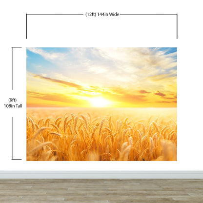 Sunset Sunrise over Farmland Wheat Field Wall Mural. Peel and Stick Wall Paper. #6323