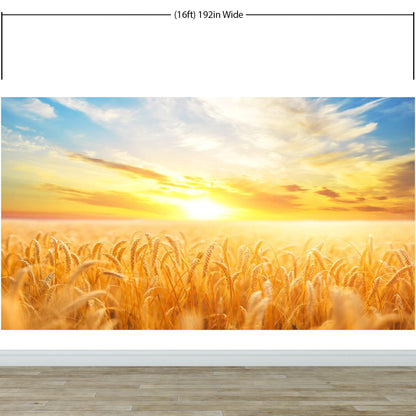 Sunset Sunrise over Farmland Wheat Field Wall Mural. Peel and Stick Wall Paper. #6323