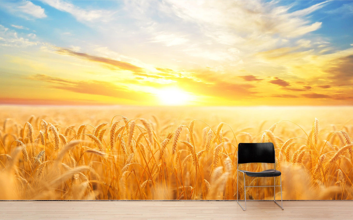 Sunset Sunrise over Farmland Wheat Field Wall Mural. Peel and Stick Wall Paper. #6323