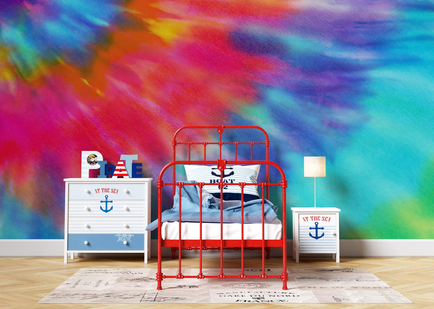 Colorful Tie-Dye Wall Mural Design. Peel and Sticker Wallpaper. #6327