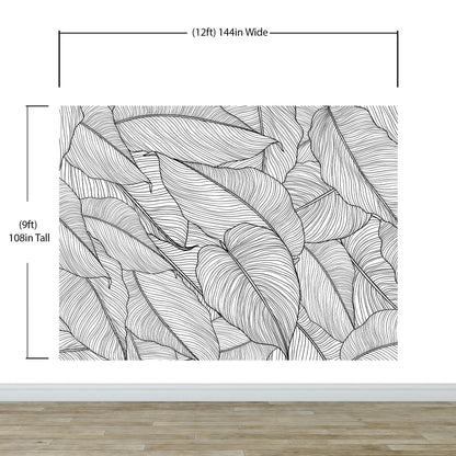 Banana Leaves Wallpaper, Palm Leaves Line Art Pattern Peel and Stick Wall Mural. #6330