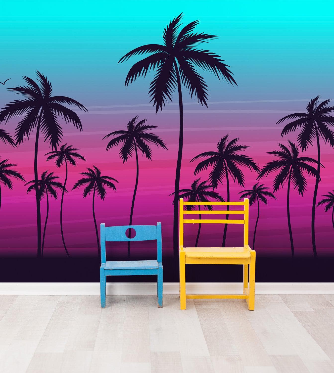 Miami Tropical Palm Tree Vice Color Wall Mural. Bright Miami Vice Blue and  Fuchsia Colors. #6281