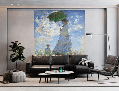 Monet Painting Wall Mural. Woman with a Parasol, Madame Monet and Her Son (1875) Painting. #6332