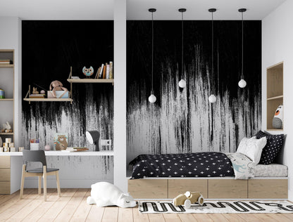 Black and White Grunge Line Art Wall Mural / Peel and Stick Wallpaper. #6336