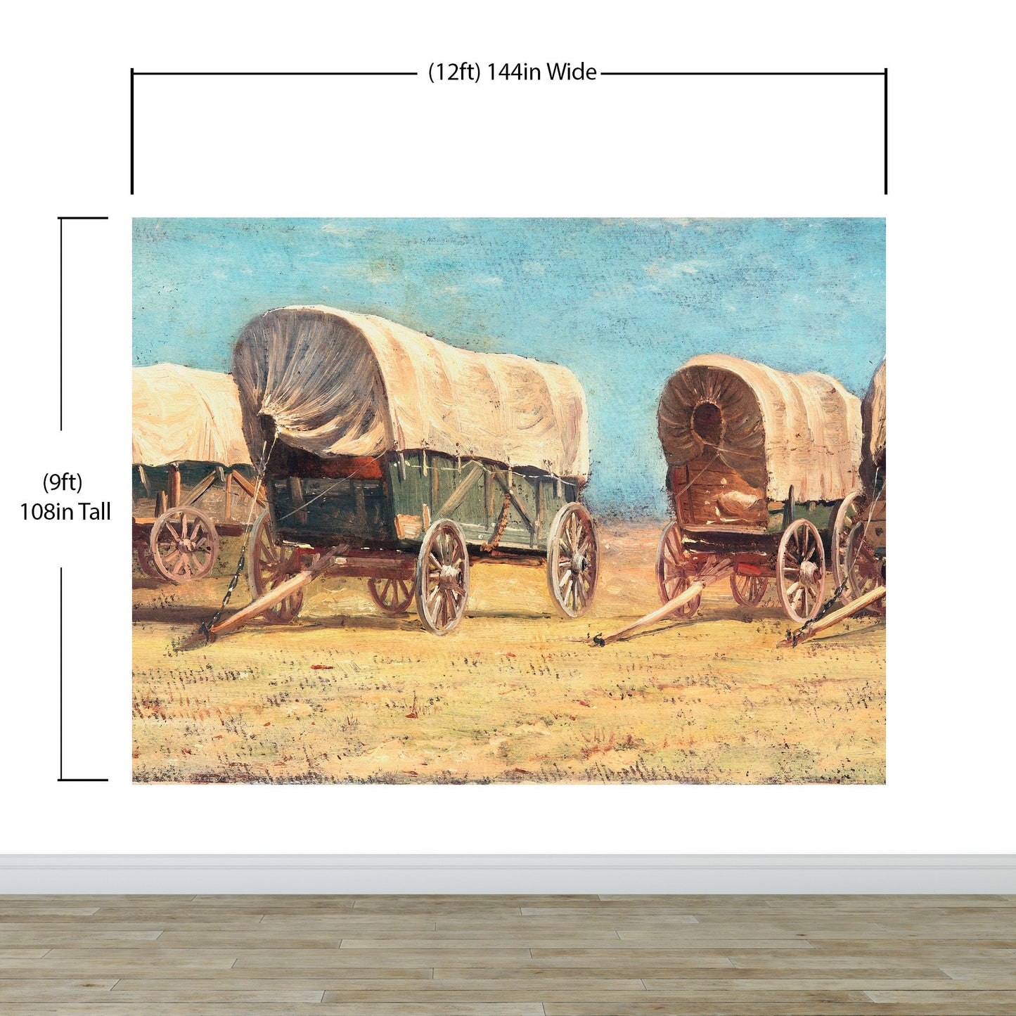Western Cowboy Theme Wall Mural Decor. Study of Covered Wagons by Samuel Colman. Painting Artwork. Peel and Stick Wallpaper. #6339