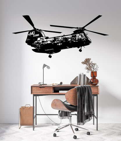 Military Marine CH46 Sea Knight Helicopter Wall Decal. #6340