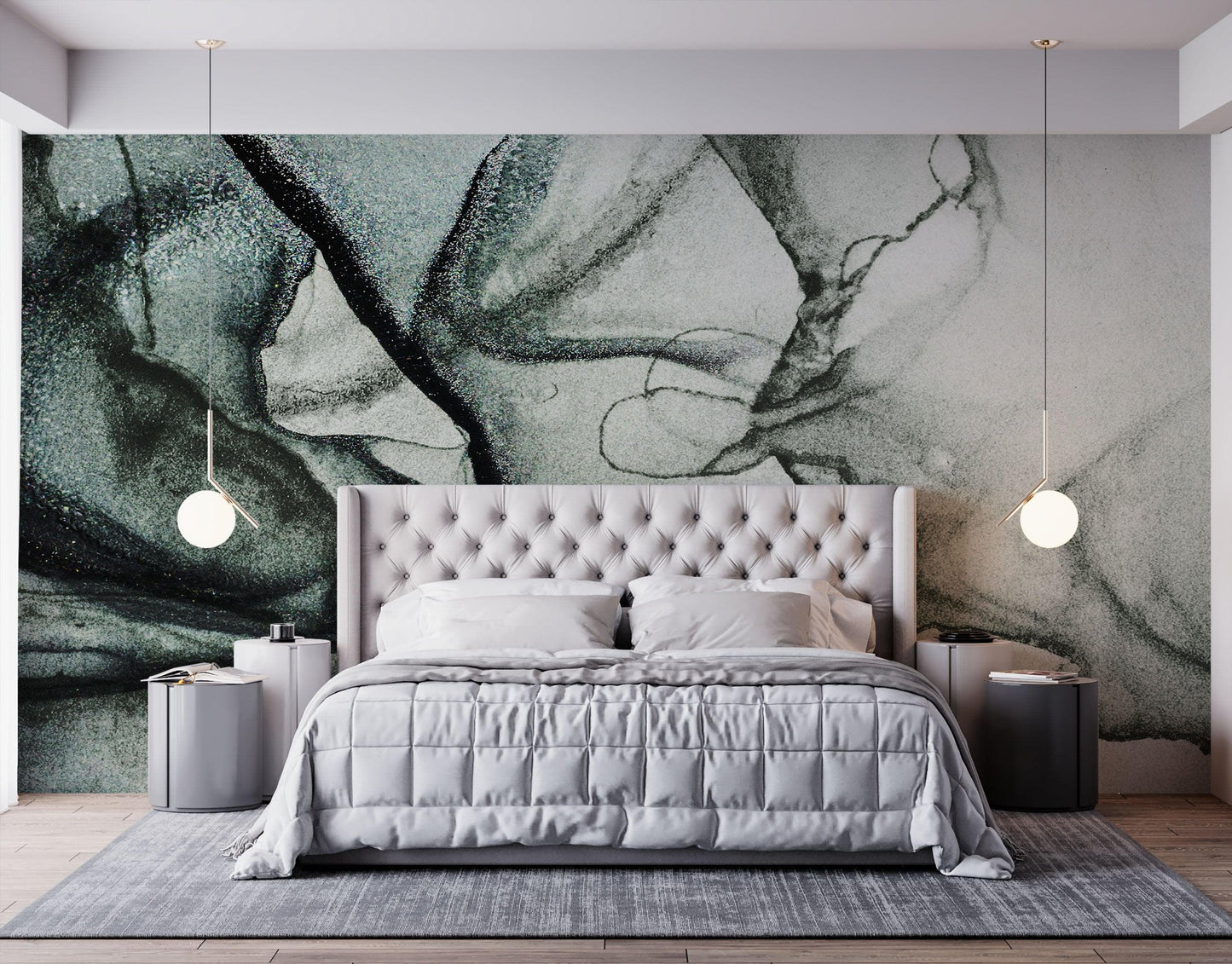 Abstract Black and White Fluid Alcohol Ink Painting Wall Mural. Peel and Stick Wallpaper. #6341