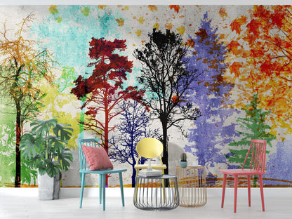 Forest Trees Wall Mural. Abstract Color Print. Peel and Stick Wallpaper / Removable Wall Mural. #6342