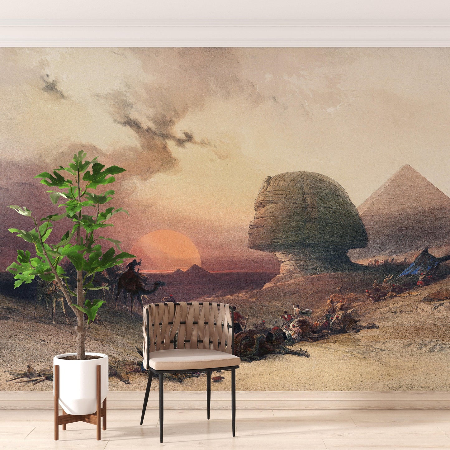 Ancient Egypt Pyramids Wall Mural. Approach of the Simoom Desert of Gizeh illustration by David Roberts. #6343