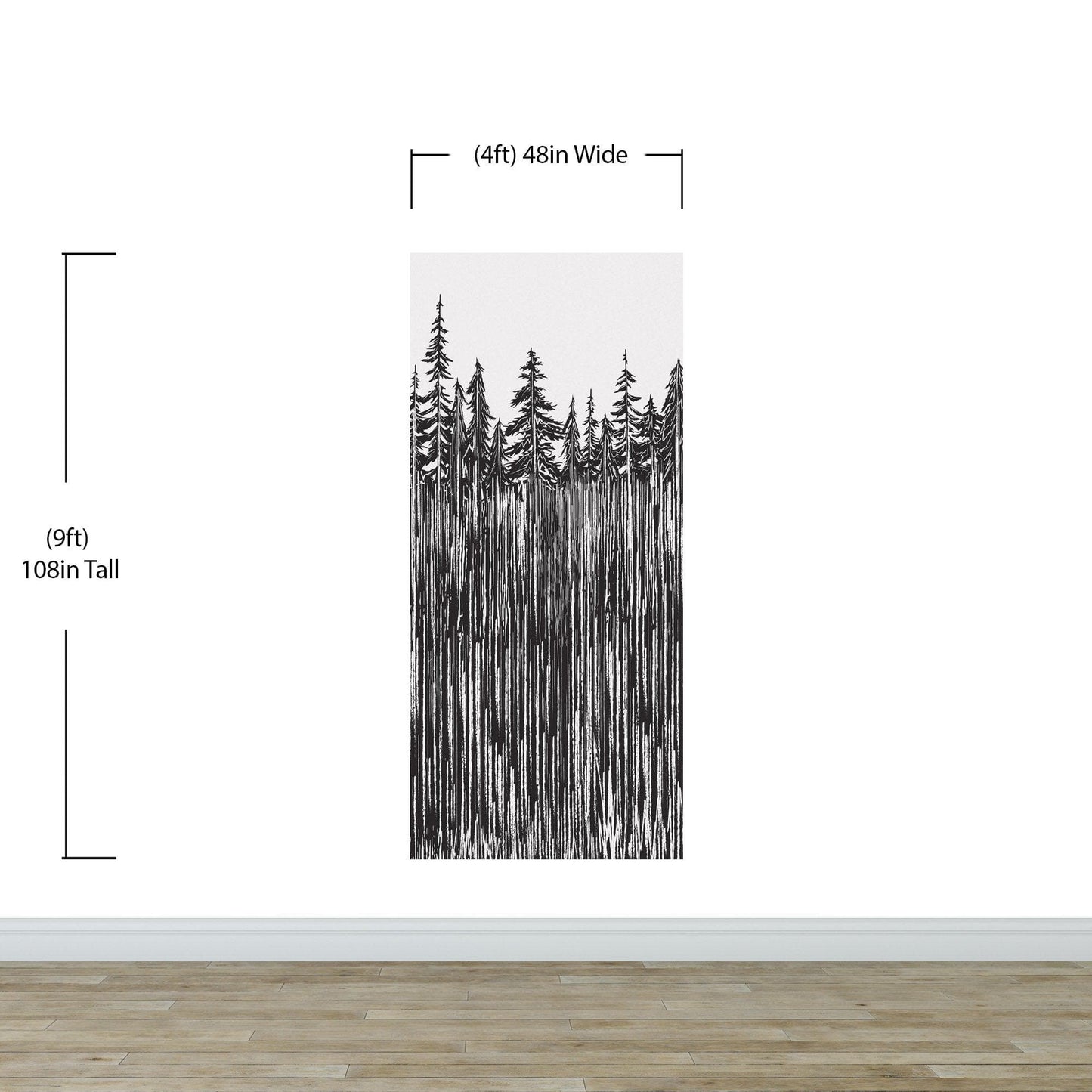 Forest Trees Trunks Grunge Illustration Wall Mural. Peel and Stick Wallpaper. Abstract Lines Silhouette Outdoors Scenery. #6345