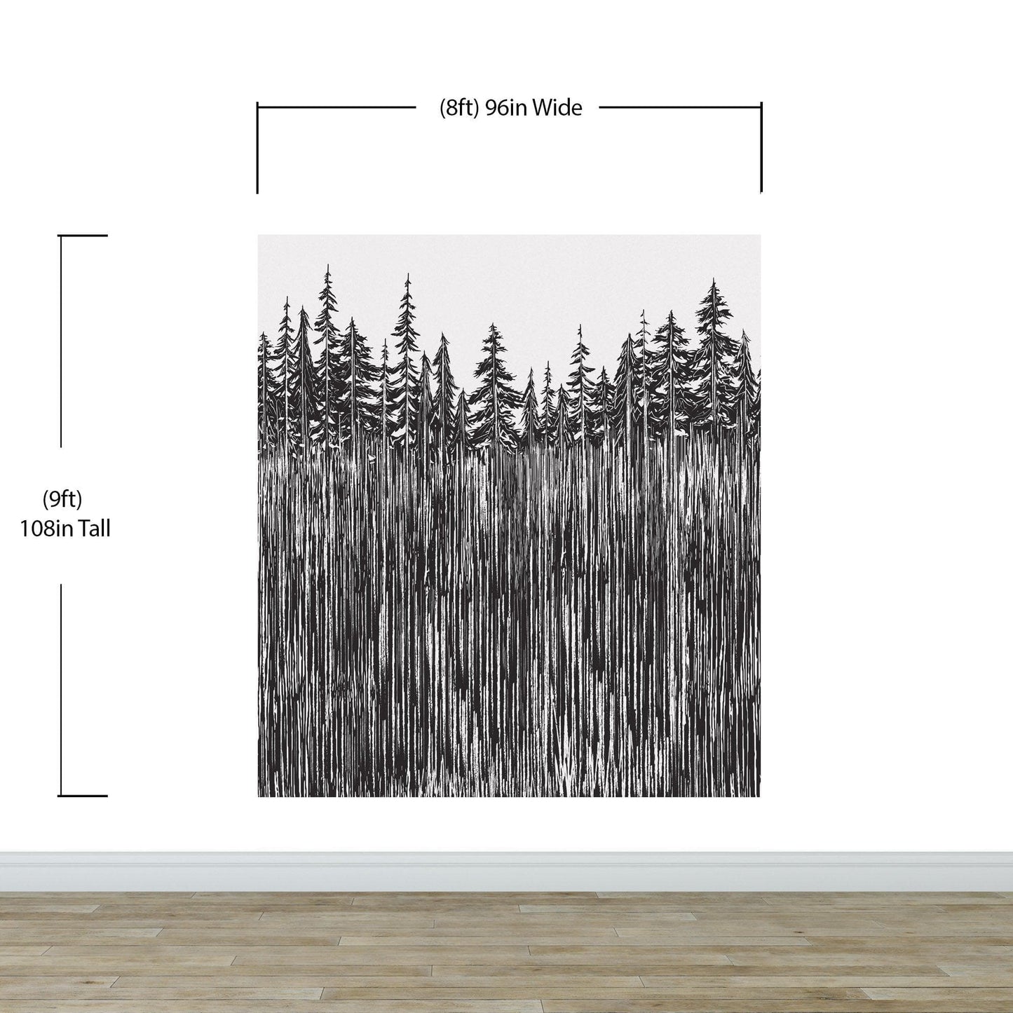 Forest Trees Trunks Grunge Illustration Wall Mural. Peel and Stick Wallpaper. Abstract Lines Silhouette Outdoors Scenery. #6345