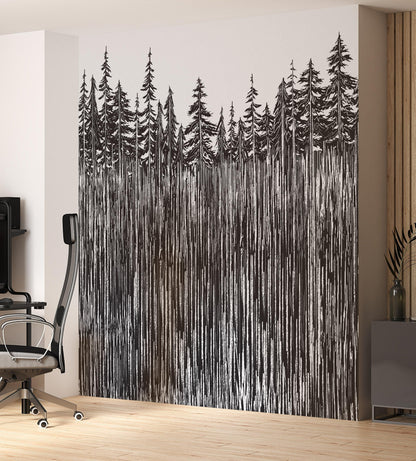 Forest Trees Trunks Grunge Illustration Wall Mural. Peel and Stick Wallpaper. Abstract Lines Silhouette Outdoors Scenery. #6345