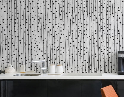 Stylish Hand-drawn Thin Vertical Lines and Dots Wall Mural Pattern. Peel and Stick Wallpaper. #6346