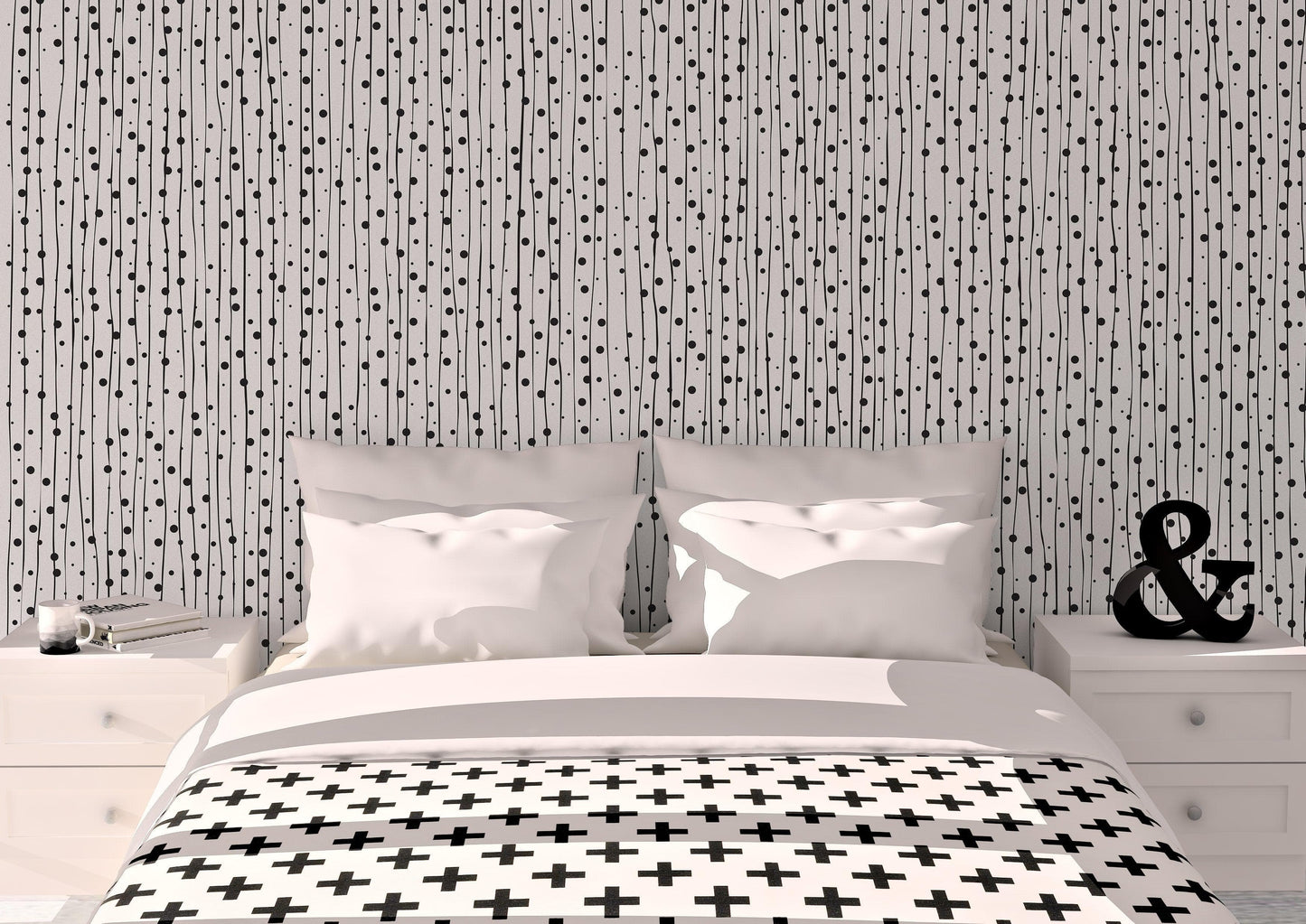 Stylish Hand-drawn Thin Vertical Lines and Dots Wall Mural Pattern. Peel and Stick Wallpaper. #6346