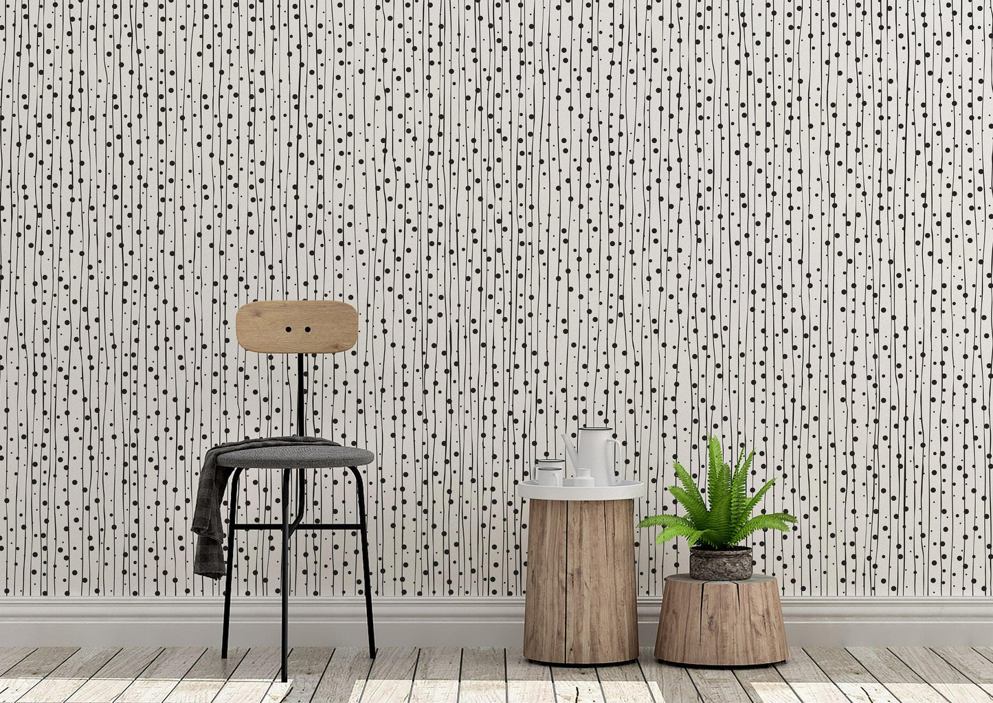 Stylish Hand-drawn Thin Vertical Lines and Dots Wall Mural Pattern. Peel and Stick Wallpaper. #6346