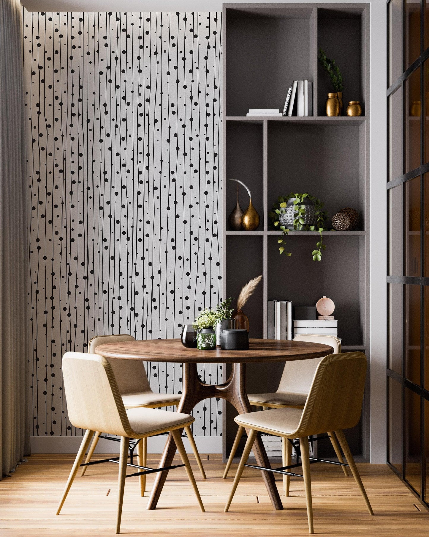 Stylish Hand-drawn Thin Vertical Lines and Dots Wall Mural Pattern. Peel and Stick Wallpaper. #6346