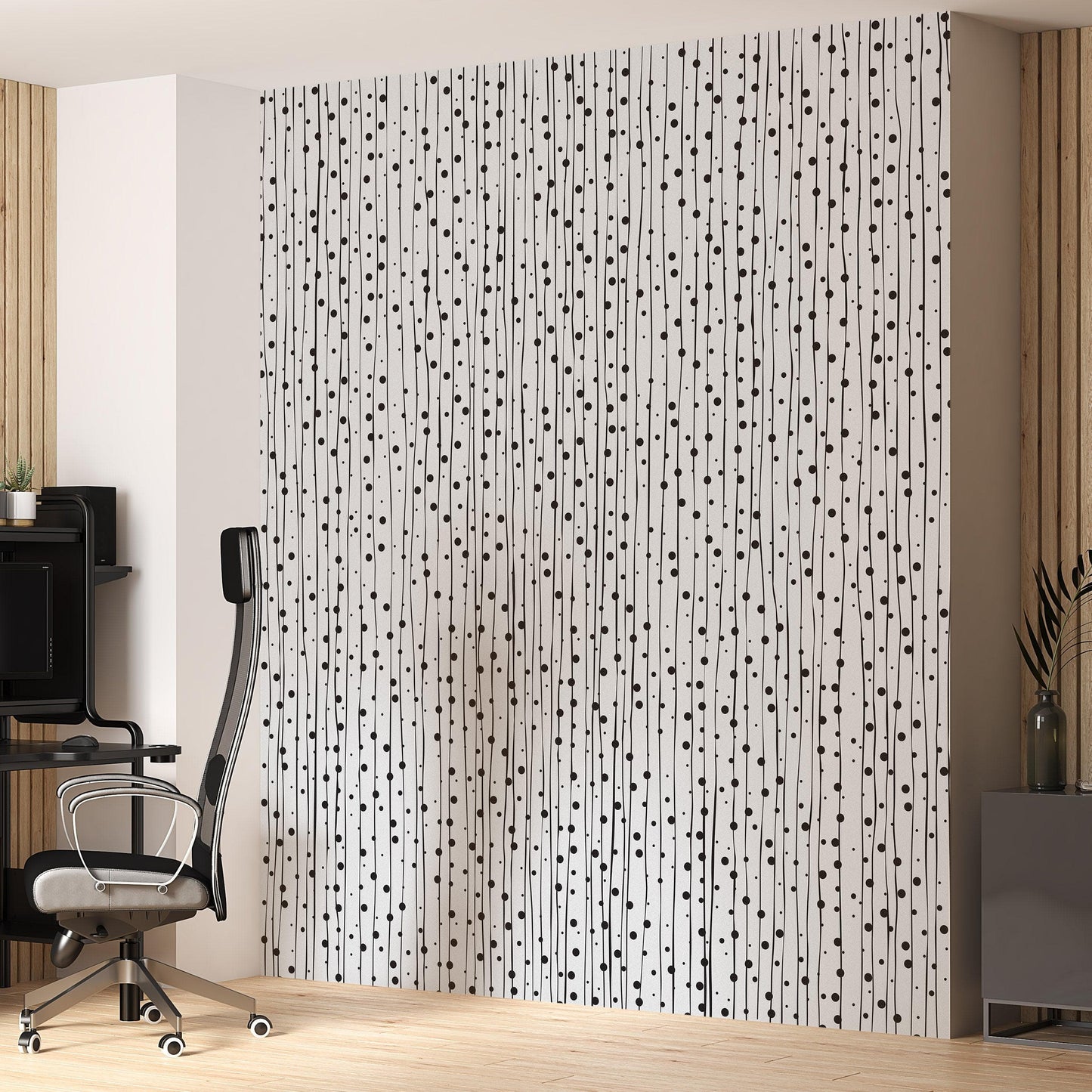 Stylish Hand-drawn Thin Vertical Lines and Dots Wall Mural Pattern. Peel and Stick Wallpaper. #6346