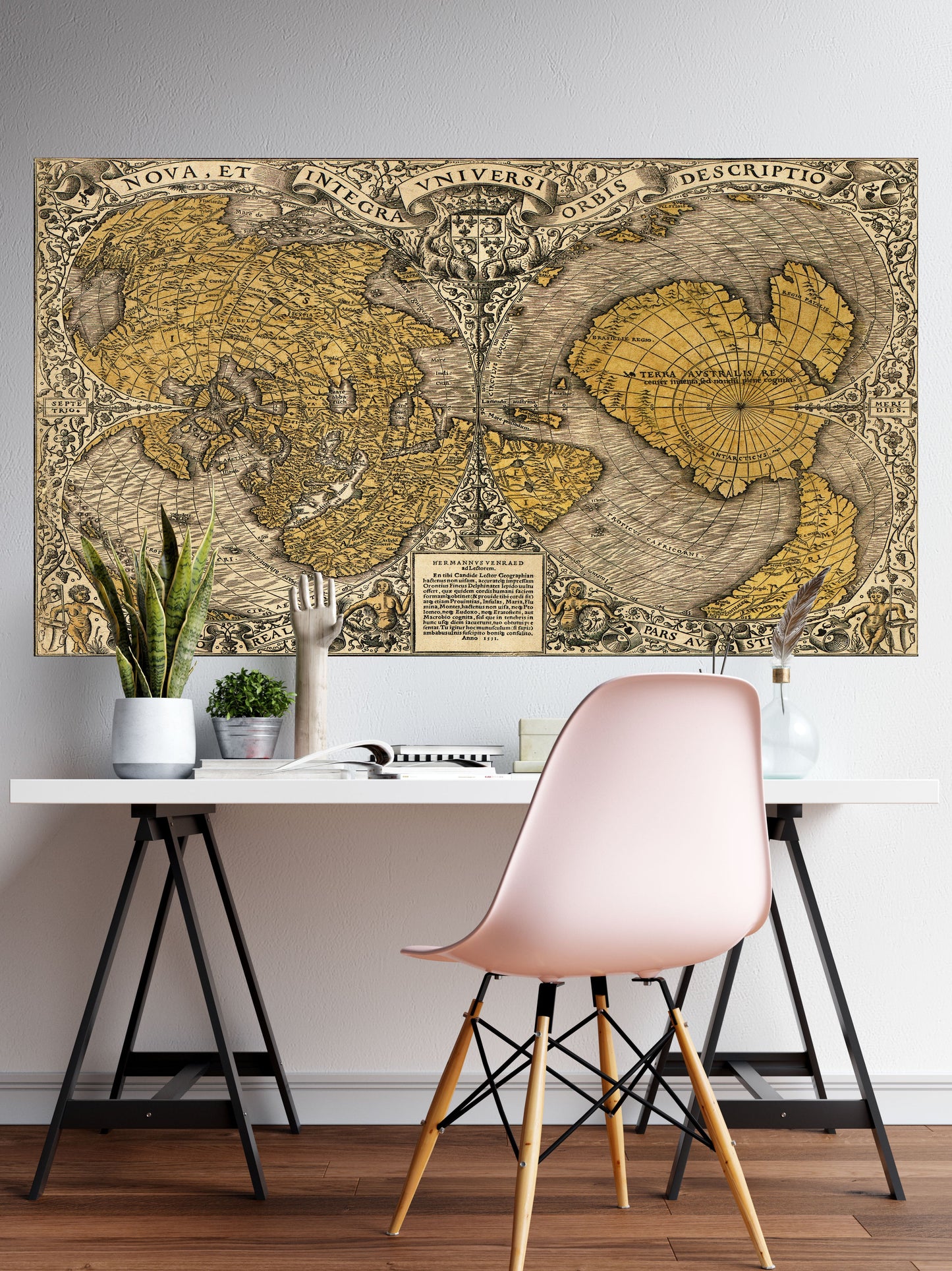 Vintage Antique World Map Wall Mural. Noua, et integra uniuersi orbis descriptio (1531) by Oronce Finé. #6352