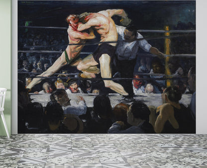 Boxing Match Painting Artwork Wall Mural. Stag at Sharkey's (1909) painting by George Wesley Bellows. #6353