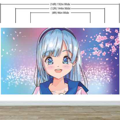 Cute Girl Anime Wall Mural. Japanese Style Animation Design. #6360