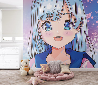 Cute Girl Anime Wall Mural. Japanese Style Animation Design. #6360