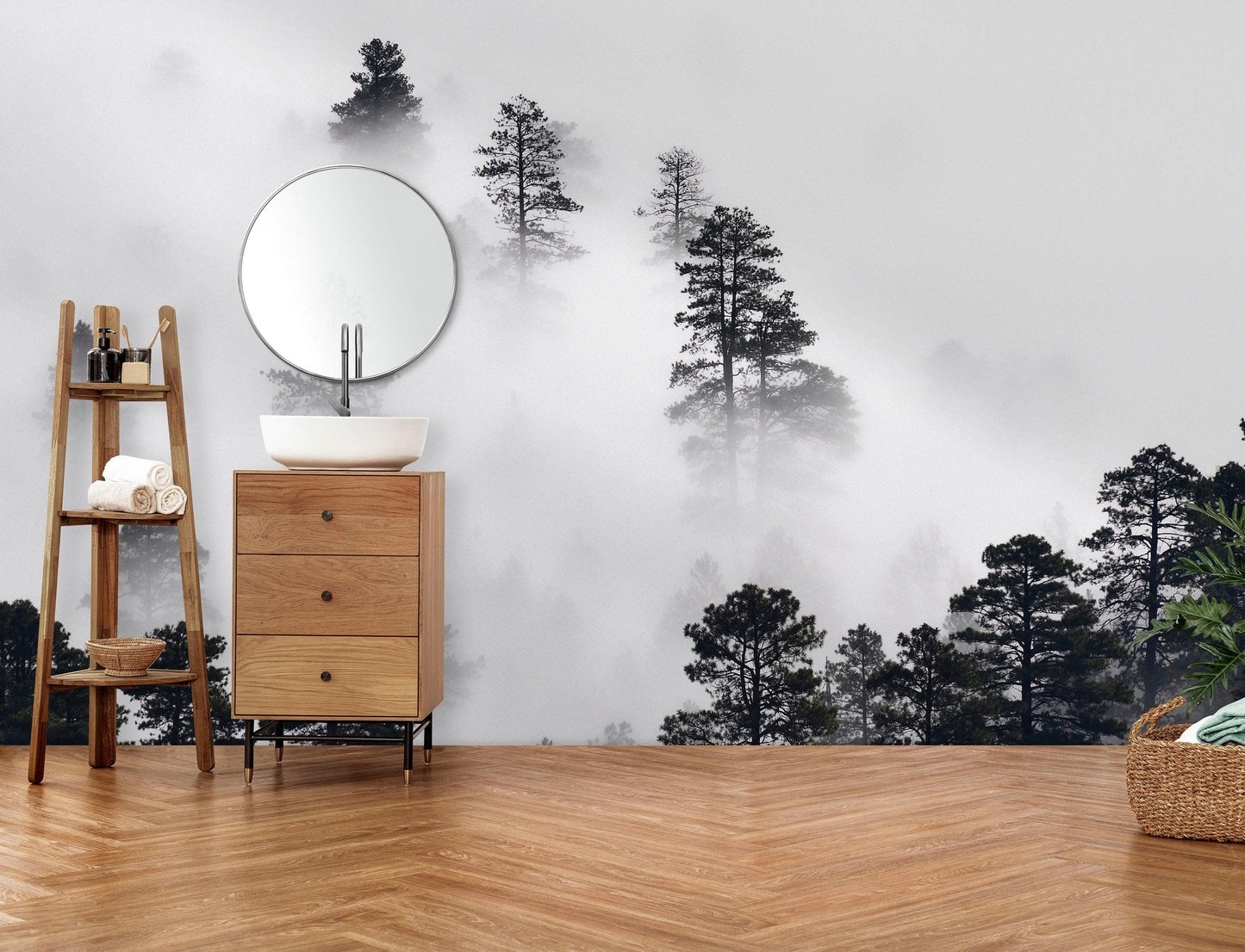 Foggy Forest Wallpaper Black and White Wall Mural. #6368
