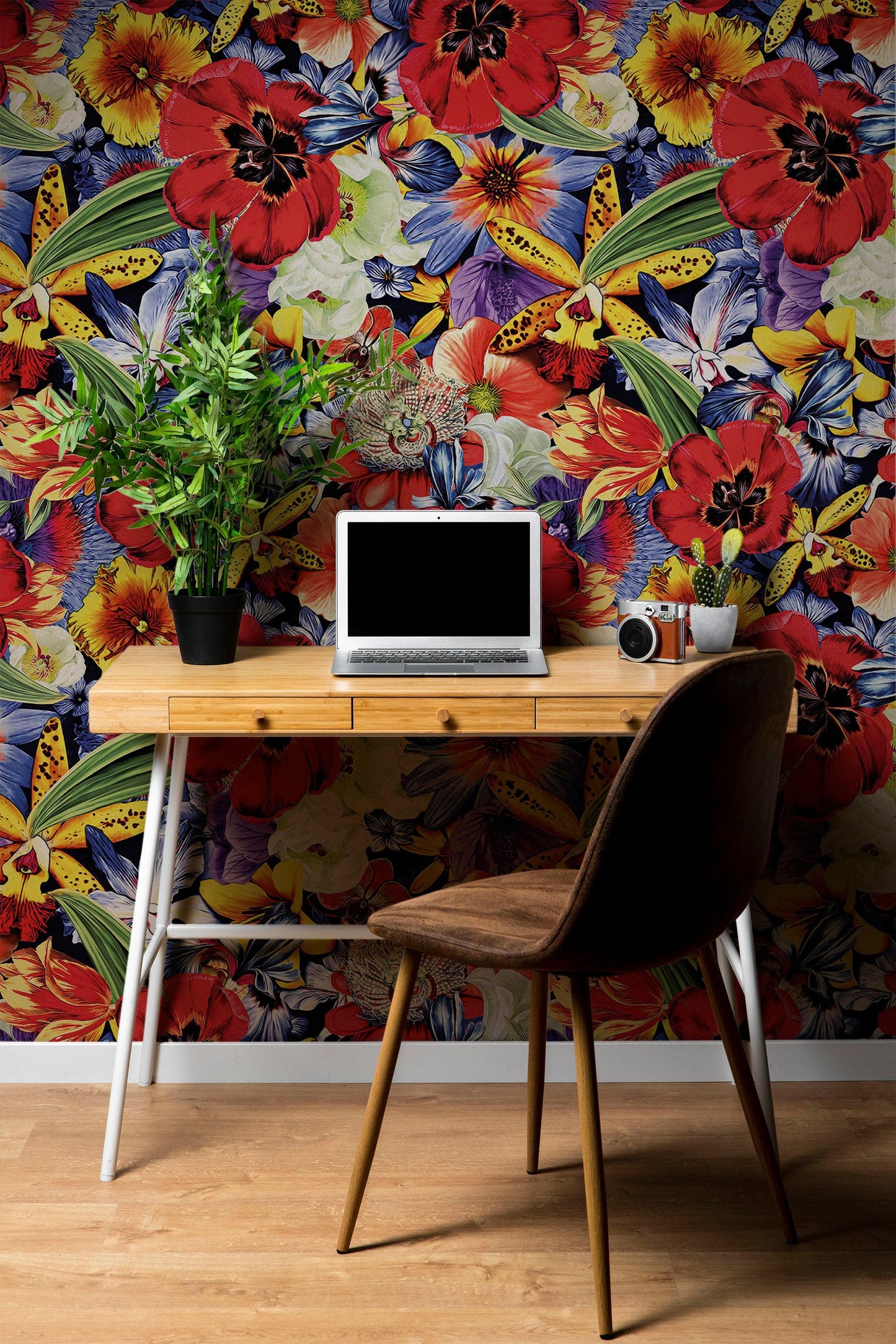 Colorful Blooming Flower Wall Mural. Tropical Floral Design Pattern Peel and Stick Wallpaper. #6370
