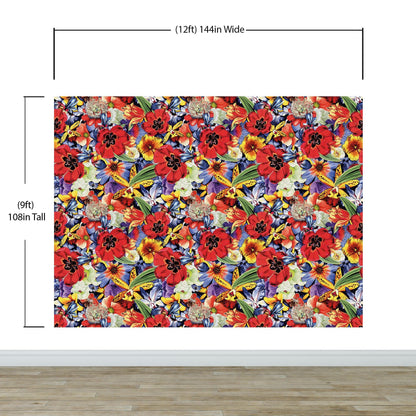 Colorful Blooming Flower Wall Mural. Tropical Floral Design Pattern Peel and Stick Wallpaper. #6370