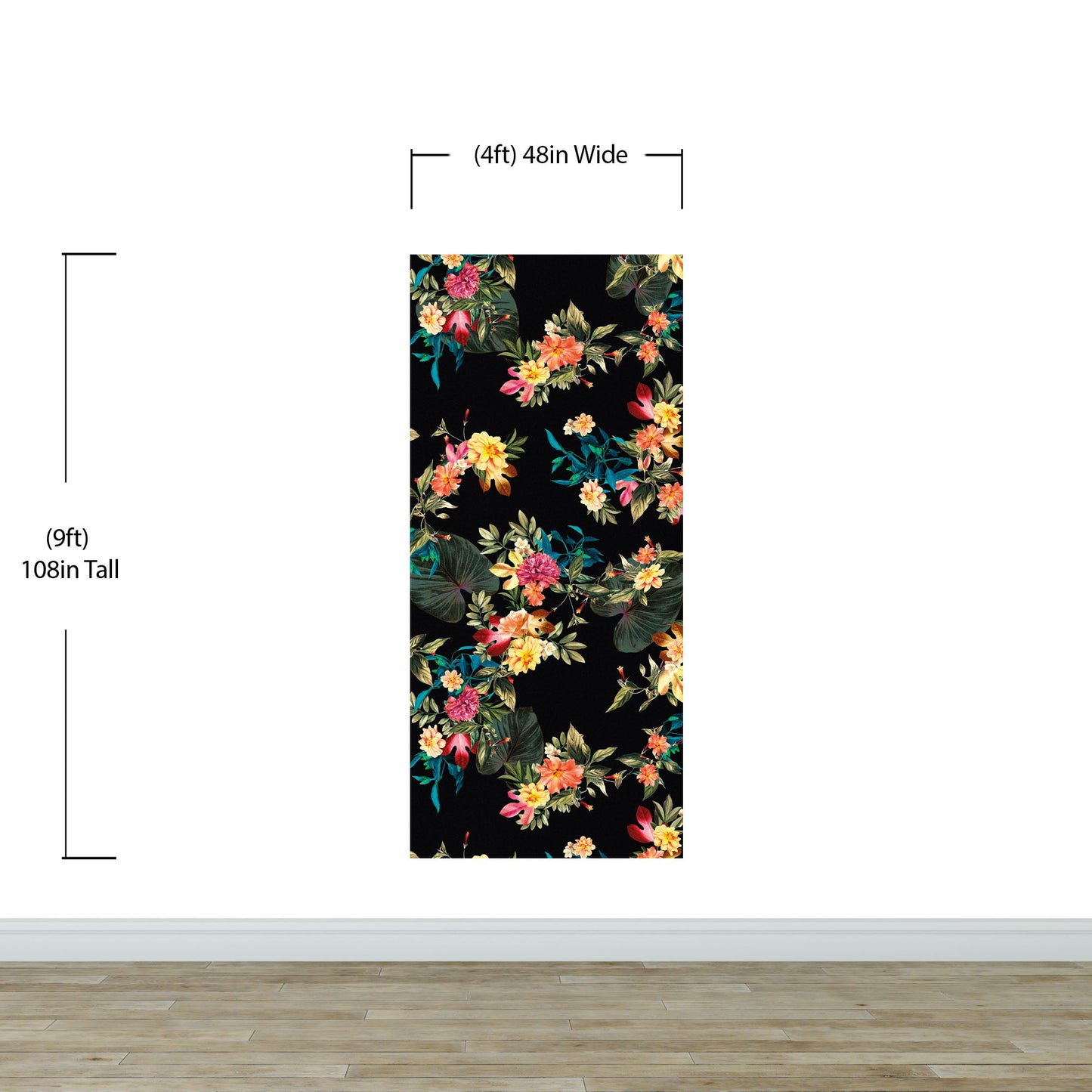 Tropical Flower Wall Mural. Paradise Botanical Flowers and Leave Black Background. #6372