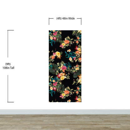 Tropical Flower Wall Mural. Paradise Botanical Flowers and Leave Black Background. #6372