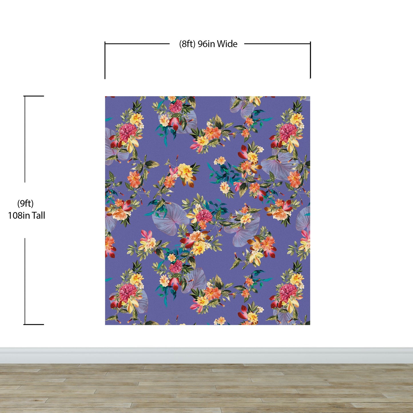 Tropical Flower Wall Mural. Paradise Botanical Flowers and Leave Purple Very Peri Color Background. #6376