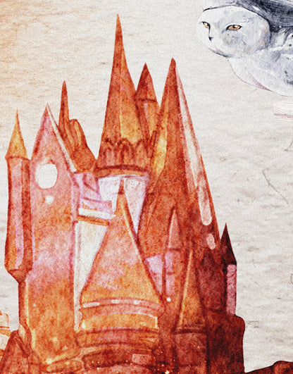 Wizardly World Wall Mural. Fantasy Theme with Castle / Train / Owl Peel and Stick Wallpaper. #6373