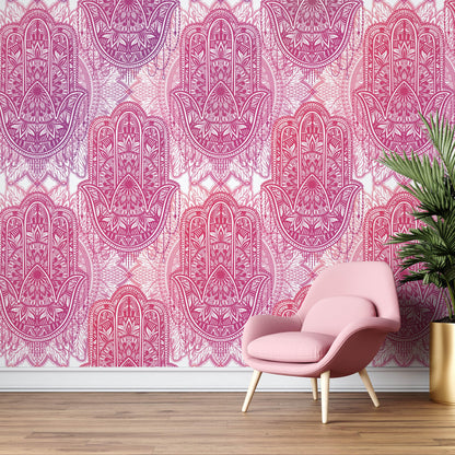 Large Floral Mandala Wall Art Wallpaper. Pink and Purple Ornament Design Peel and Stick Wall Mural. #6384