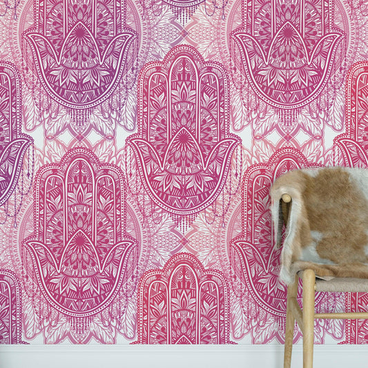 Large Floral Mandala Wall Art Wallpaper. Pink and Purple Ornament Design Peel and Stick Wall Mural. #6384