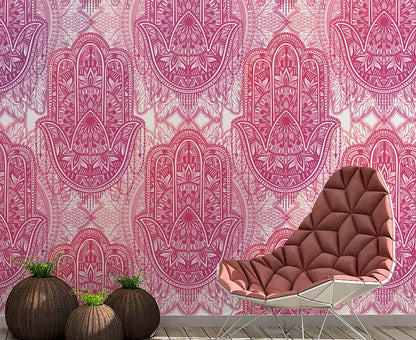 Large Floral Mandala Wall Art Wallpaper. Pink and Purple Ornament Design Peel and Stick Wall Mural. #6384