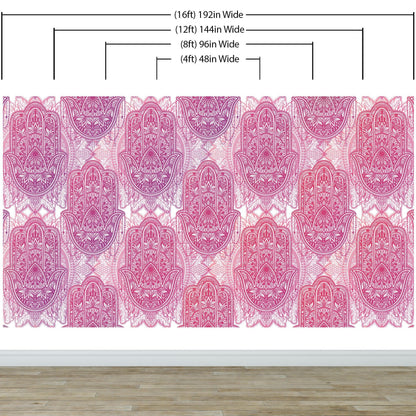 Large Floral Mandala Wall Art Wallpaper. Pink and Purple Ornament Design Peel and Stick Wall Mural. #6384