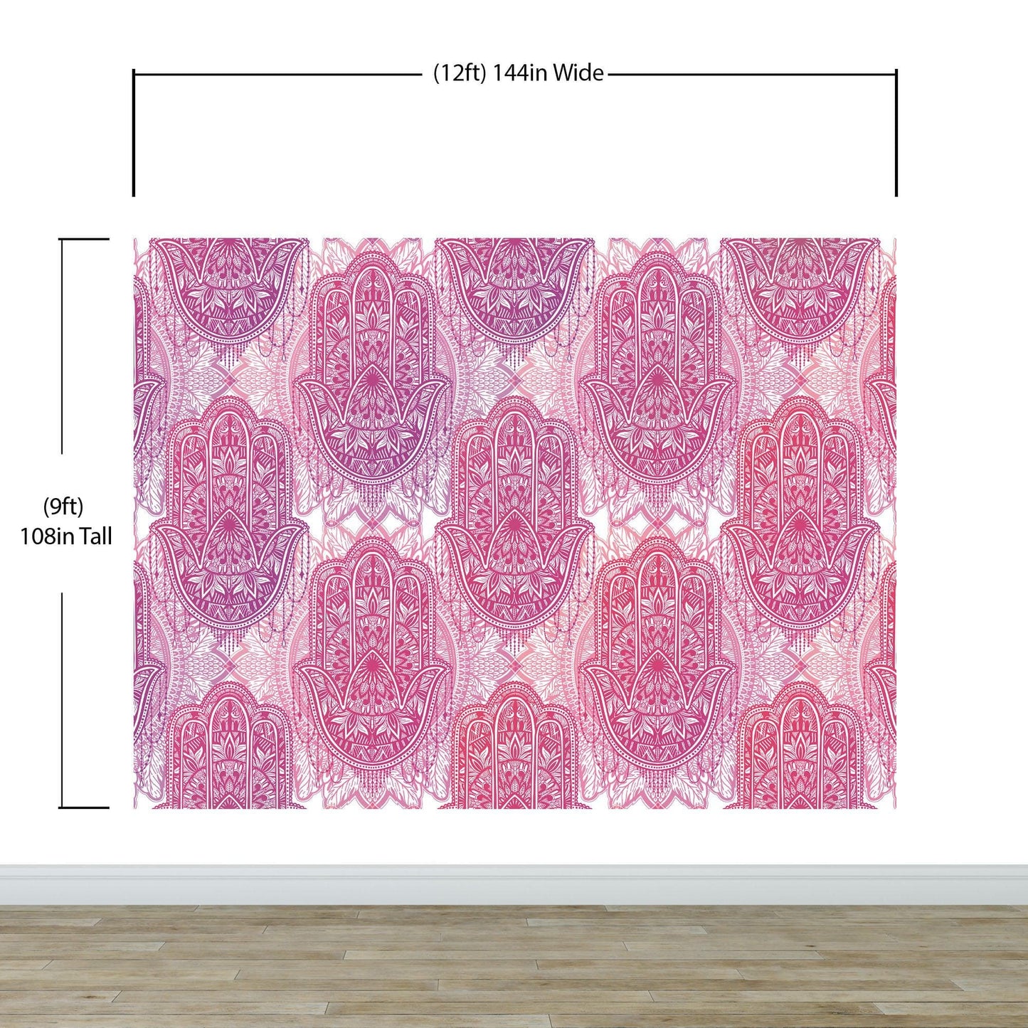 Large Floral Mandala Wall Art Wallpaper. Pink and Purple Ornament Design Peel and Stick Wall Mural. #6384