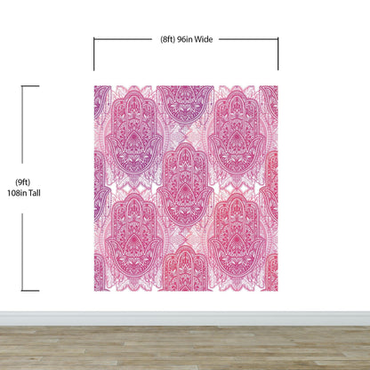 Large Floral Mandala Wall Art Wallpaper. Pink and Purple Ornament Design Peel and Stick Wall Mural. #6384